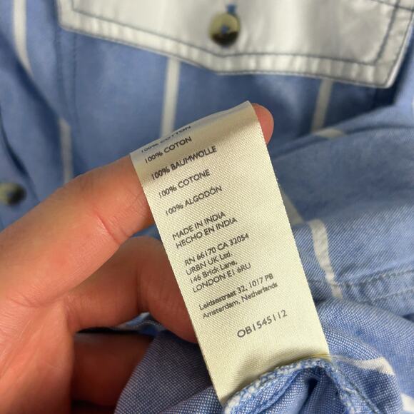 Free People Manchester Blue White Striped Long Sleeve Preppy Button Down XL - Picture 9 of 9